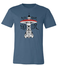 Load image into Gallery viewer, Mushroom Clocktower T-Shirt - Steel Blue, White, Black &amp; Red